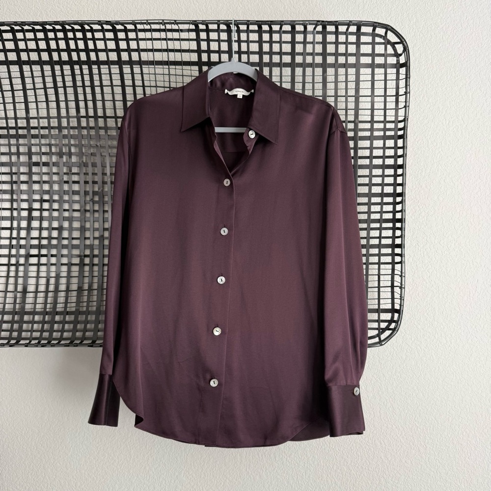 Silky Button-Down Blouse in Deep Plum